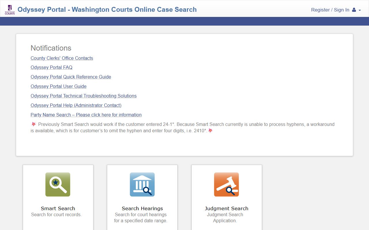 Washington Residents Directory court portal