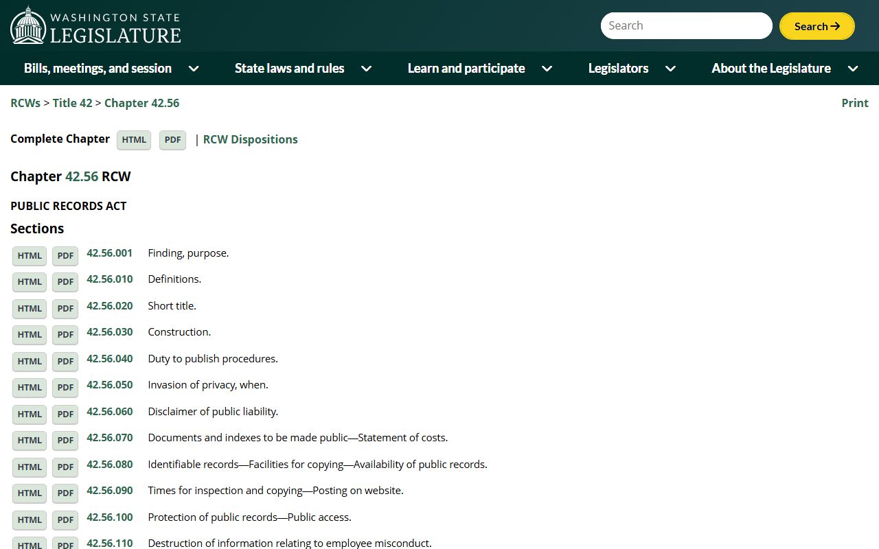 Washington Residents Directory public records law